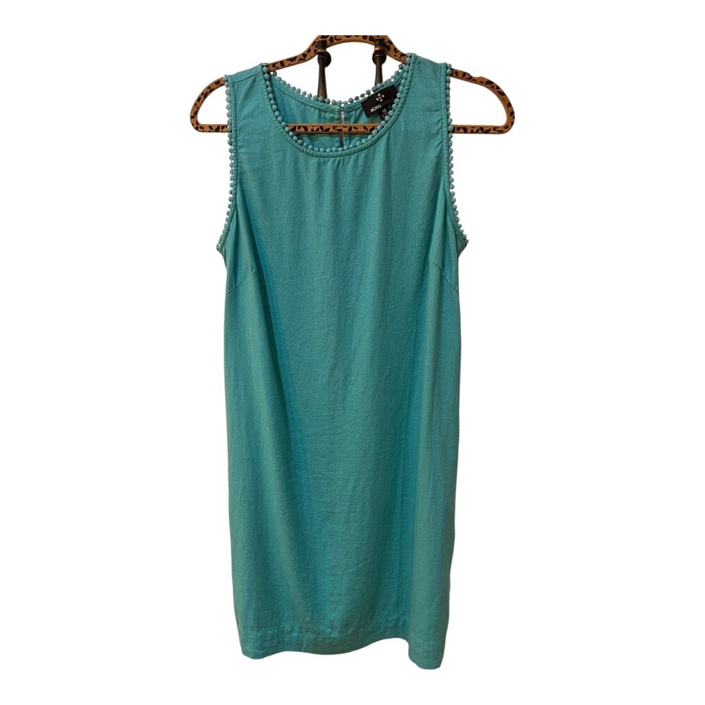Ronni Nicole Linen Blend Sheath Sleeveless Dress Womens Size 10 Teal Blue